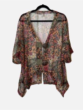 Lagenlook Multicolor Printed Open Cardigan Vintage Mirror Image Women’s 2X